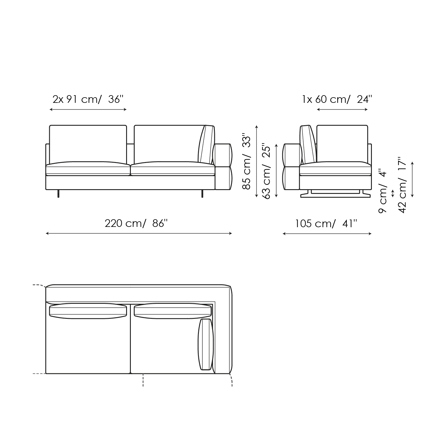 End section corner sofa 220