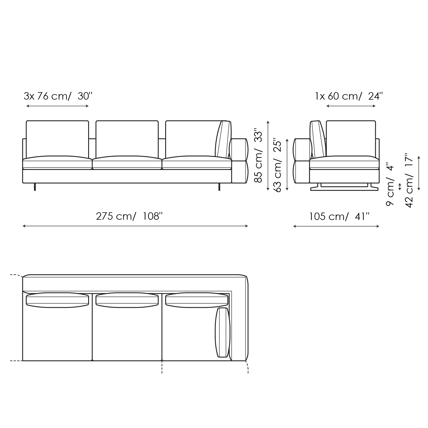 End section corner sofa 275