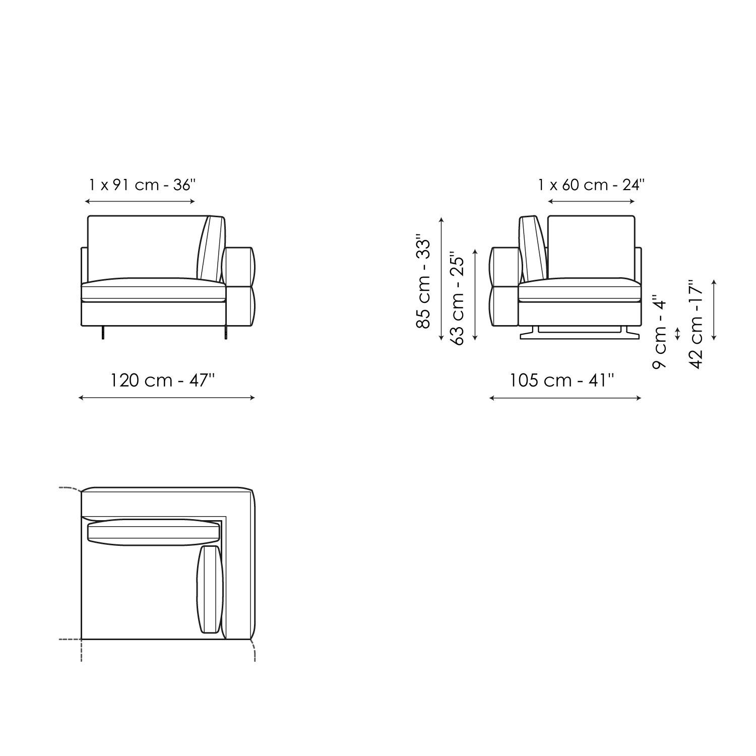 End section corner sofa 120
