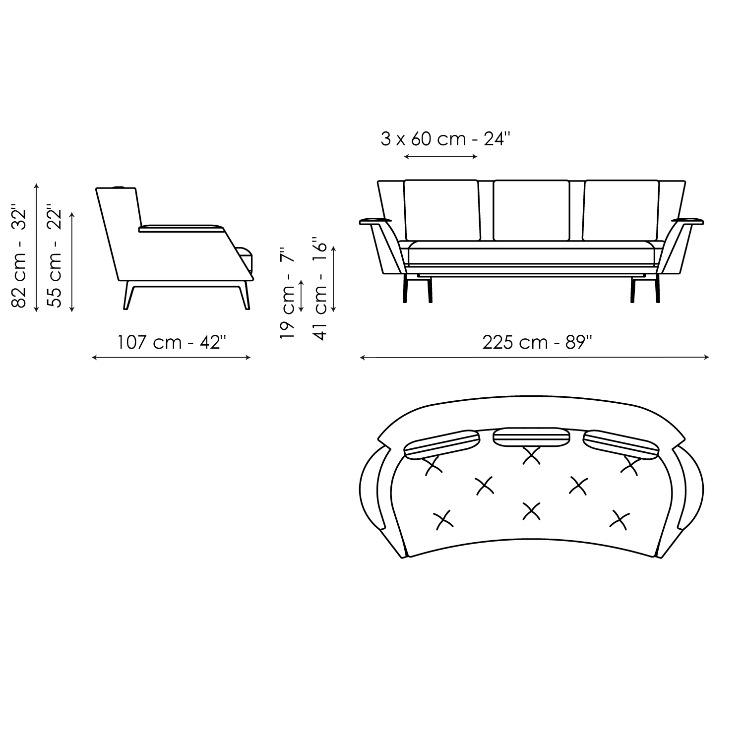 Lovy hi - sofa 225 with 3 cushions