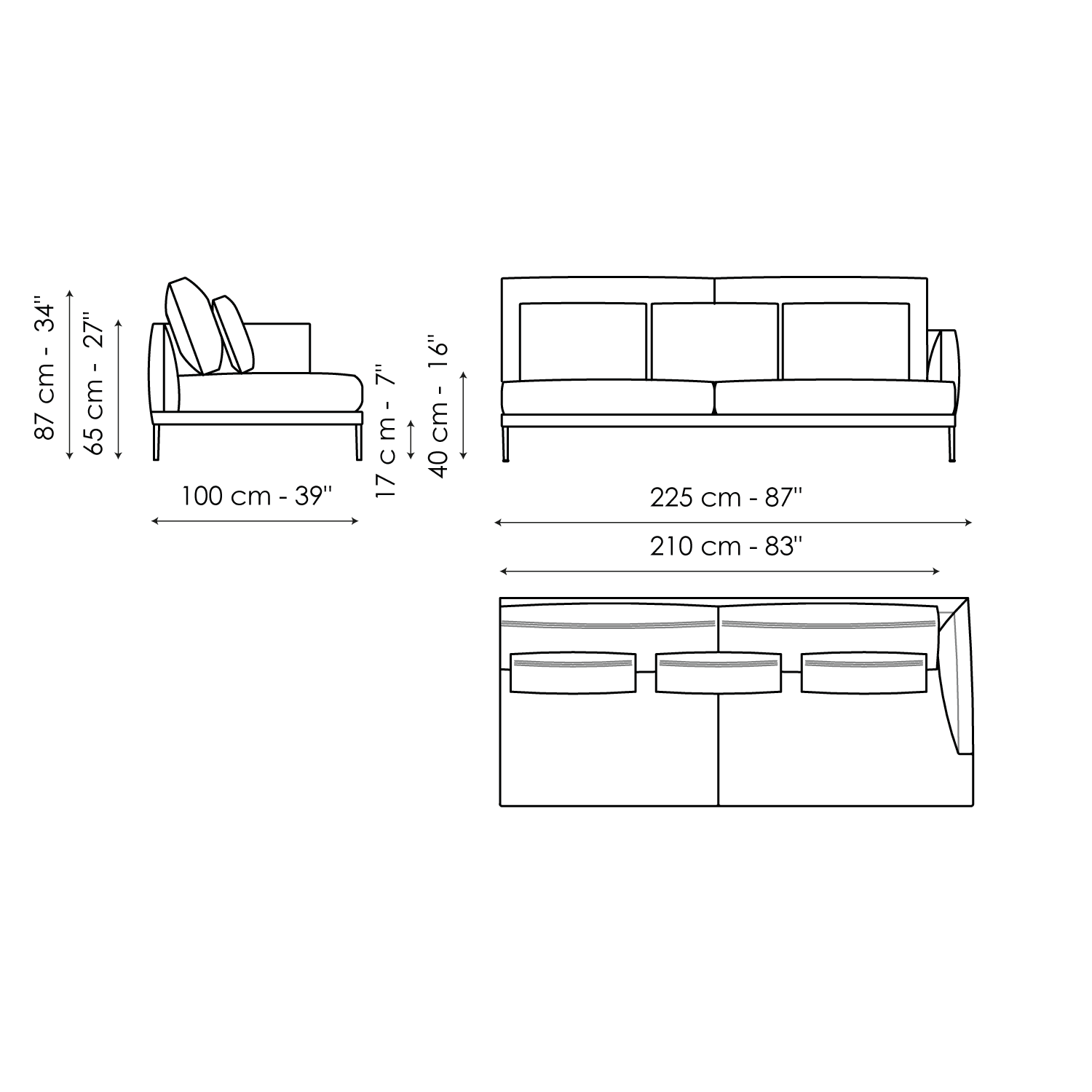 Sofa Endteil 225 - 2 Sitzflächen