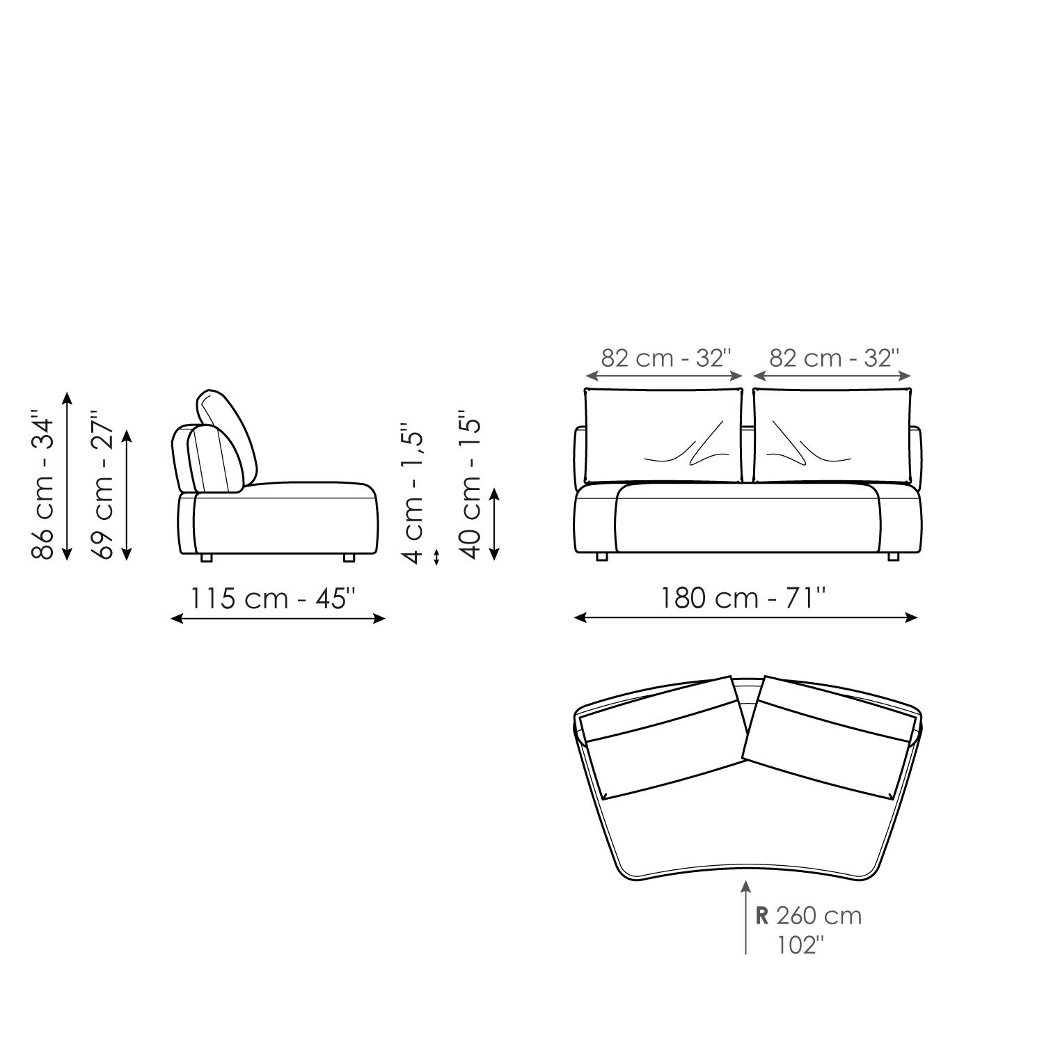 Curved center section 180