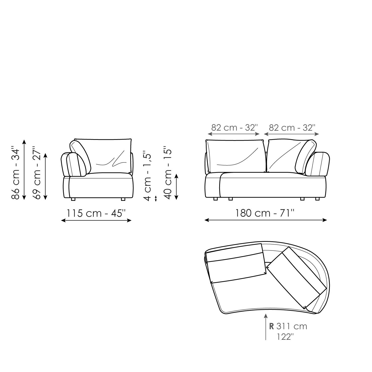 Curved end section sofa 180