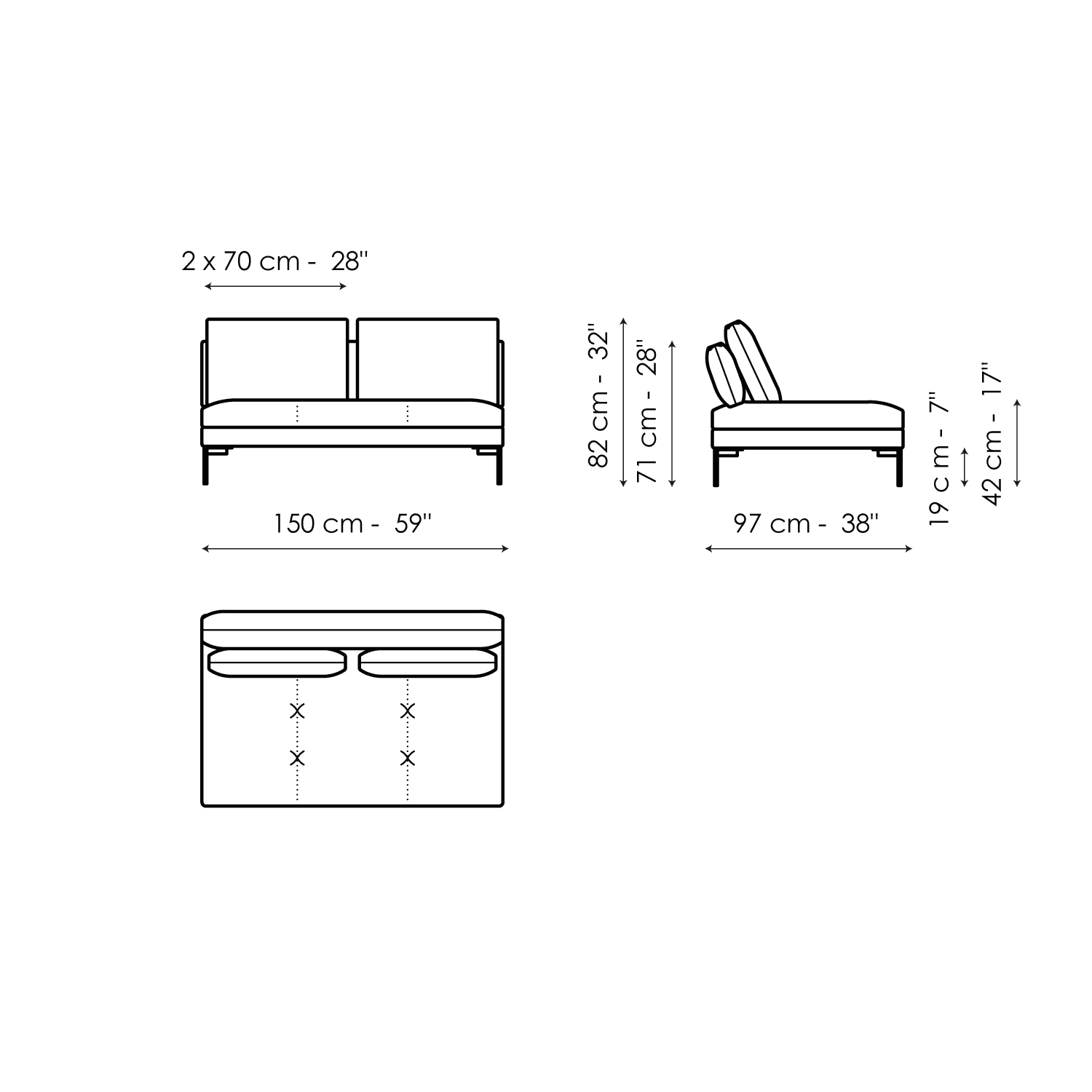 Center section sofa 150