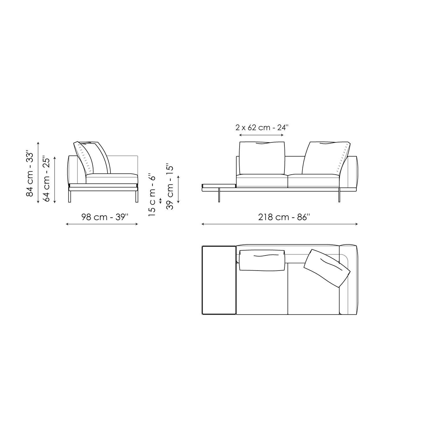 End section sofa with tray 218