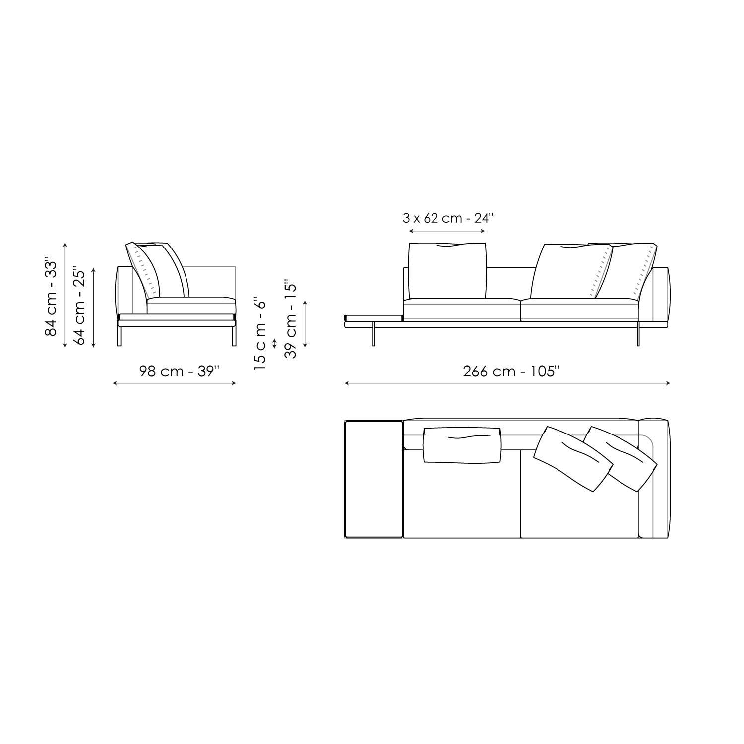 End section sofa with tray 266